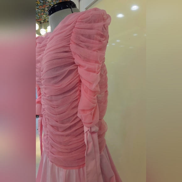 RENAISSANCE Sakura tulle & cotton Ruched Dress with Puff Skirt,Pink Adorable NWT - Picture 7 of 15
